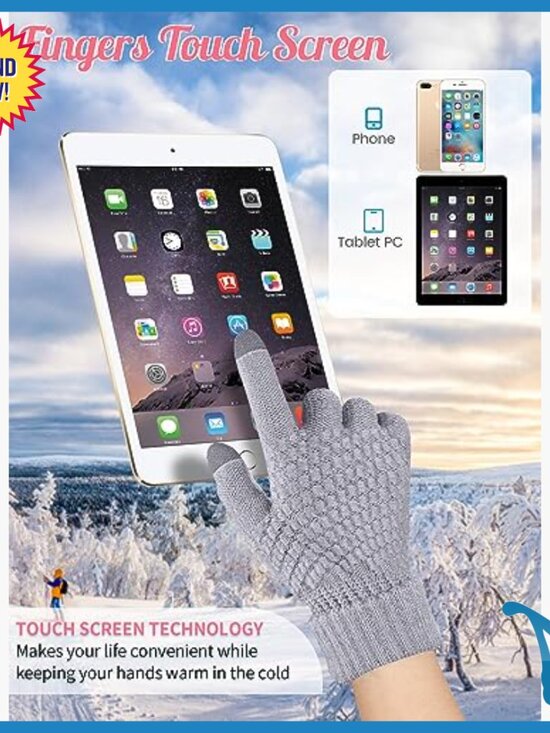 8-Piece Knitted Beanie & Touchscreen Glove Set, Fleece Lined, Winter Warmth main image 4